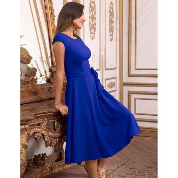 Dresstells Women's Royalblue Modest Vintage Cocktail Formal Party Dresses - Picture 3 of 6